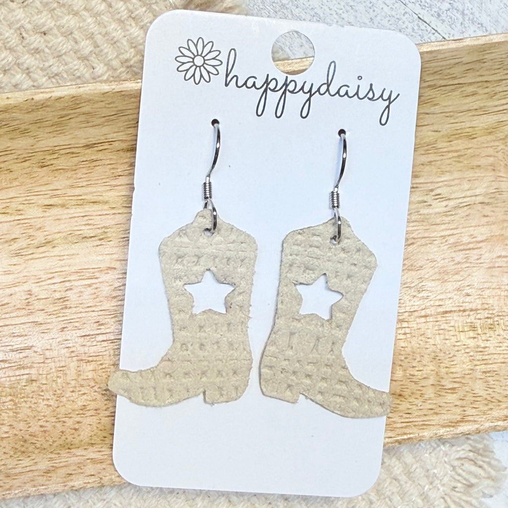 Western Star Boots Embossed Italian Leather Earrings