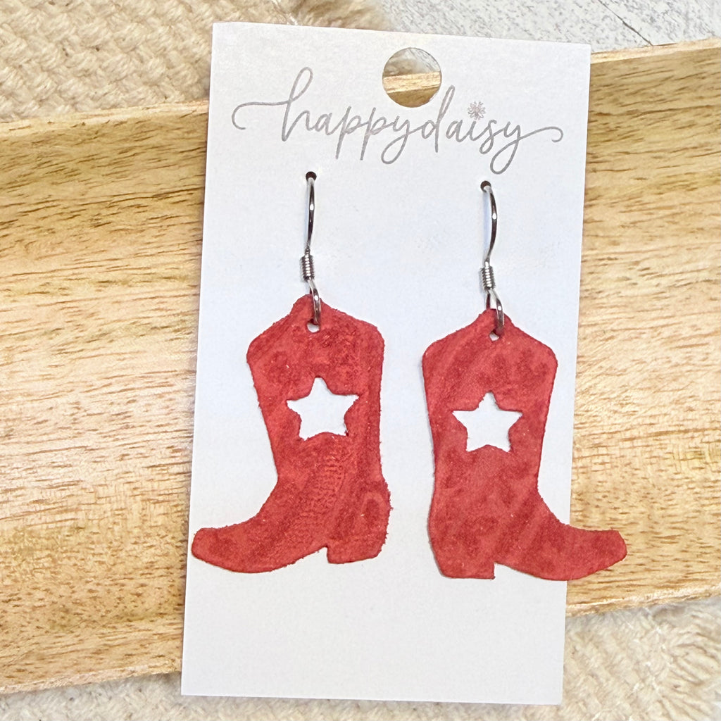 Western Star Boots Embossed Italian Leather Earrings