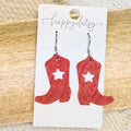 Western Star Boots Red Leather Earrings
