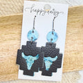 Western Aztec Steerhead Leather Earrings
