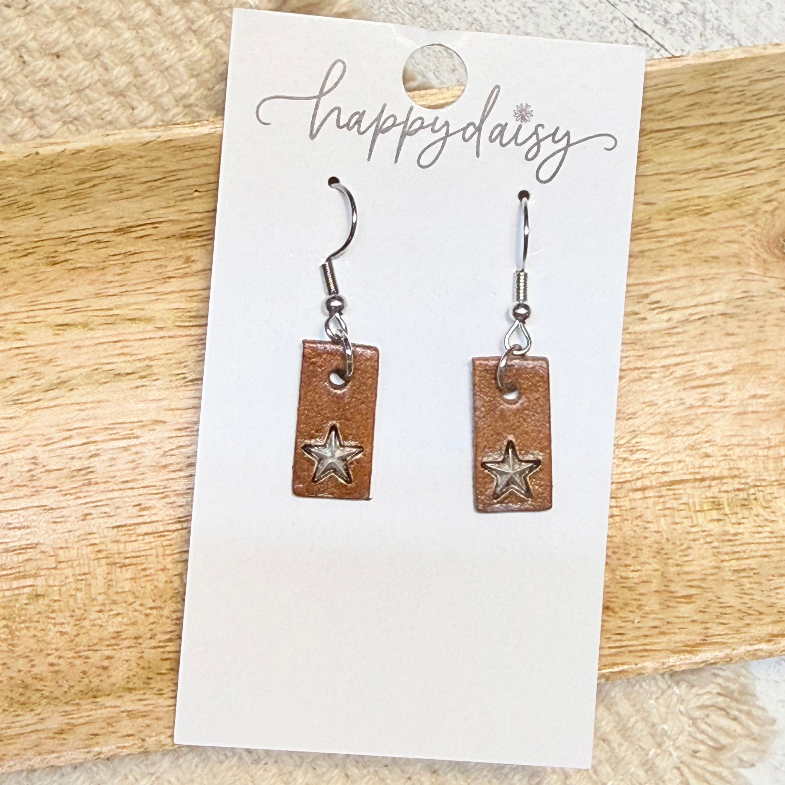 Rustic Star Mini Bar Leather Earrings