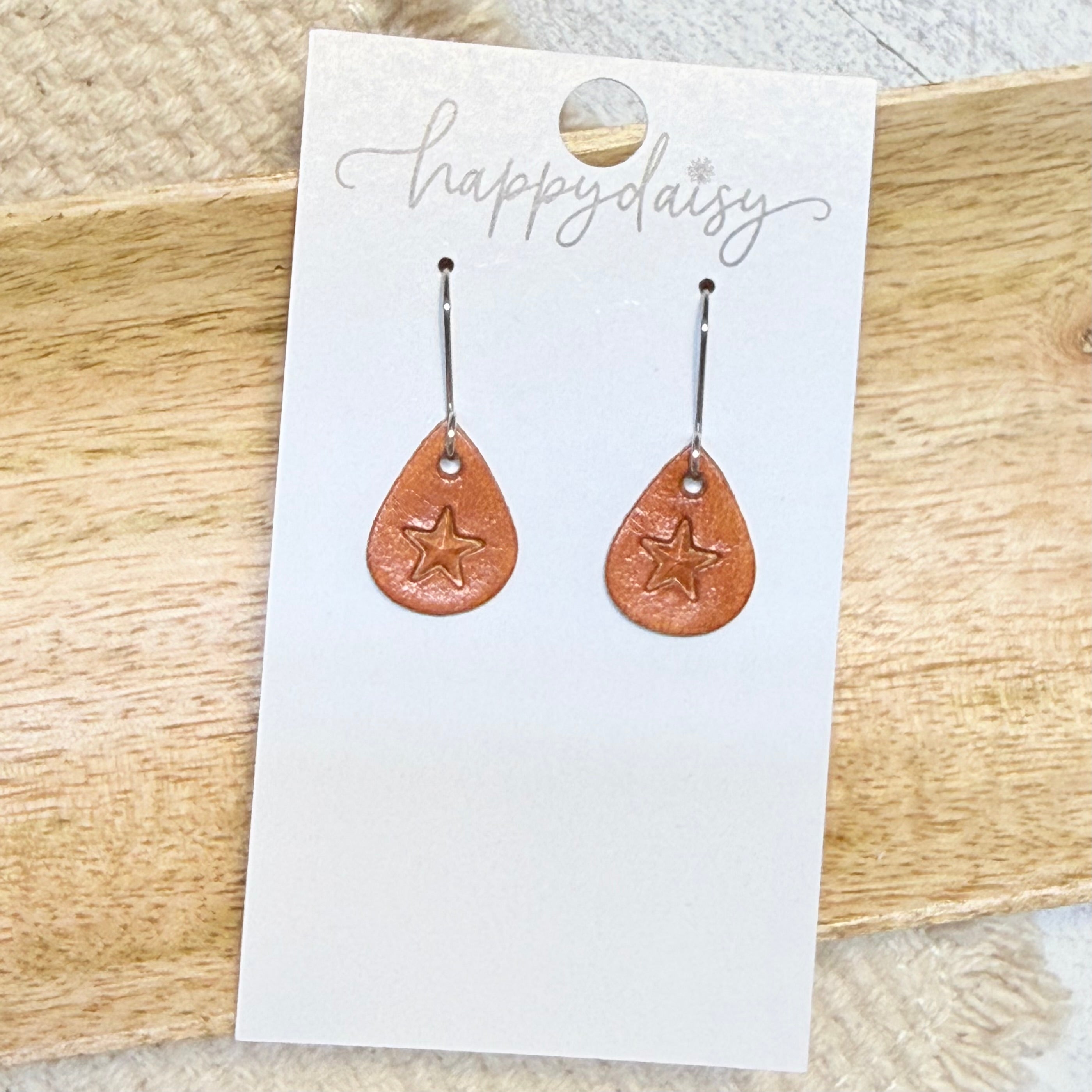Rustic Star Mini Teardrop Leather Earrings