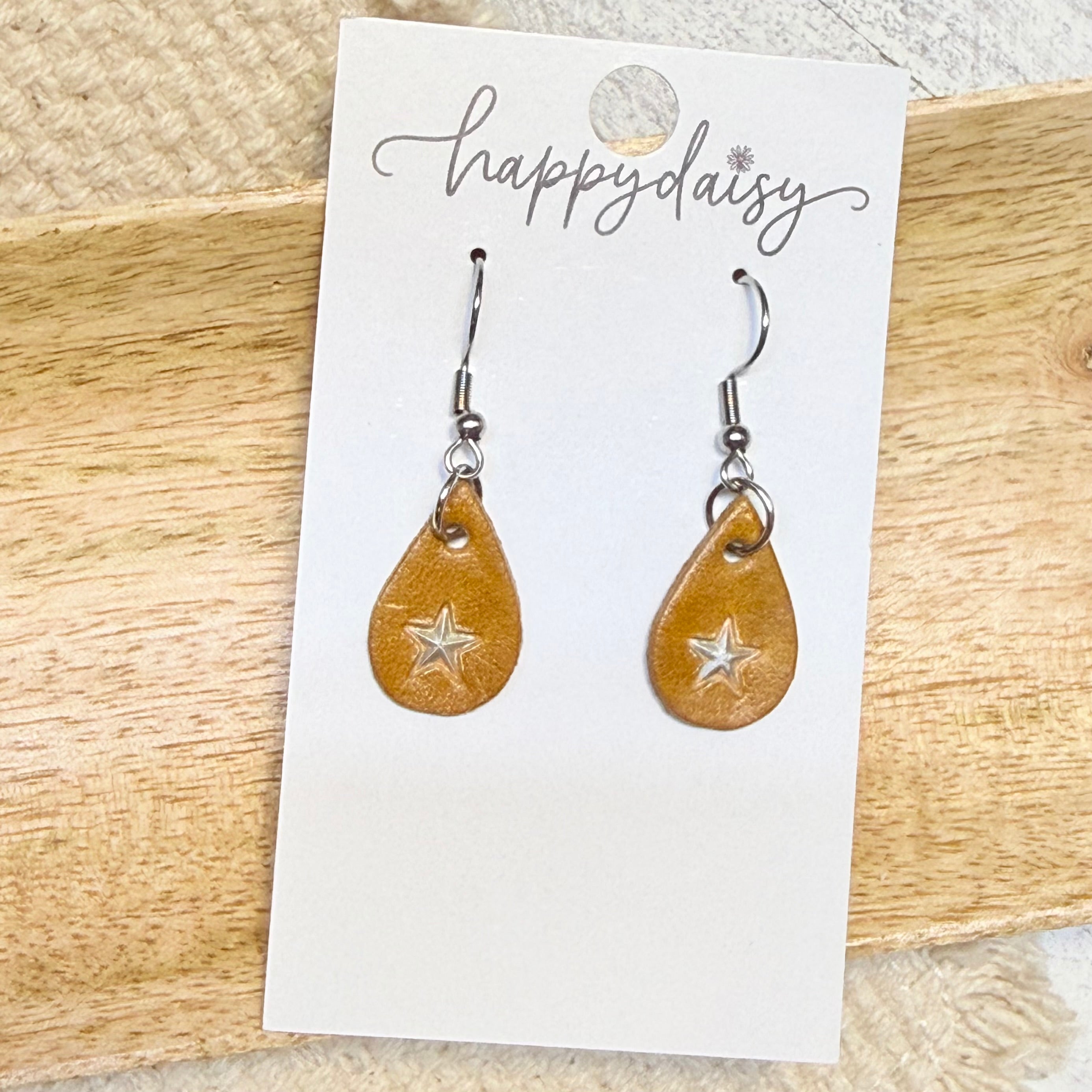 Rustic Star Mini Teardrop Leather Earrings