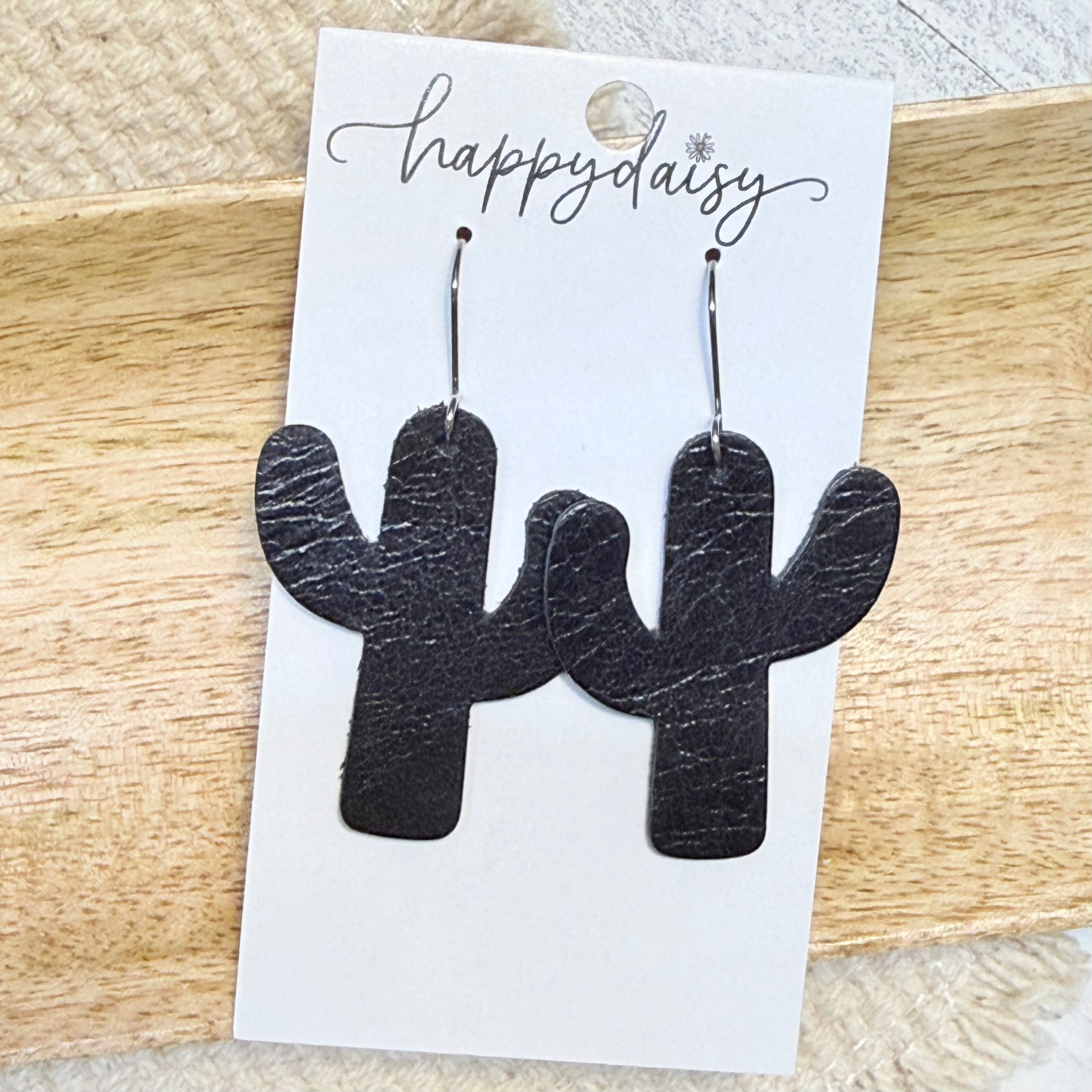 Midnight Cactus Leather Earrings