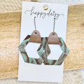 Western Embossed Turquoise Open Hex Leather Earrings
