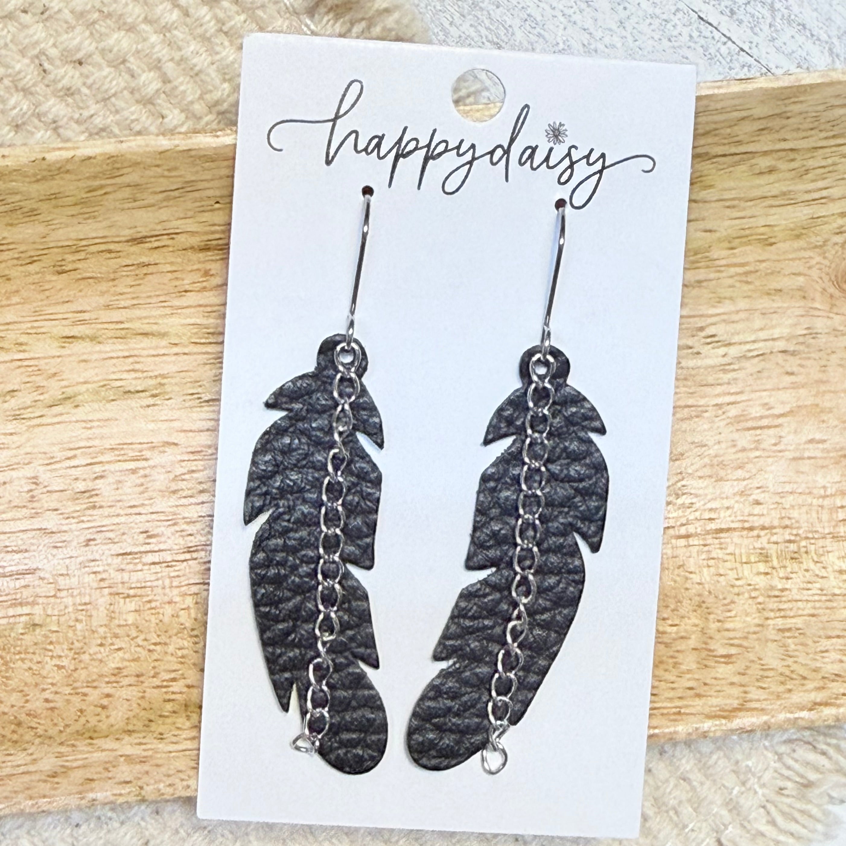 Midnight Raven Chain Feather Earrings
