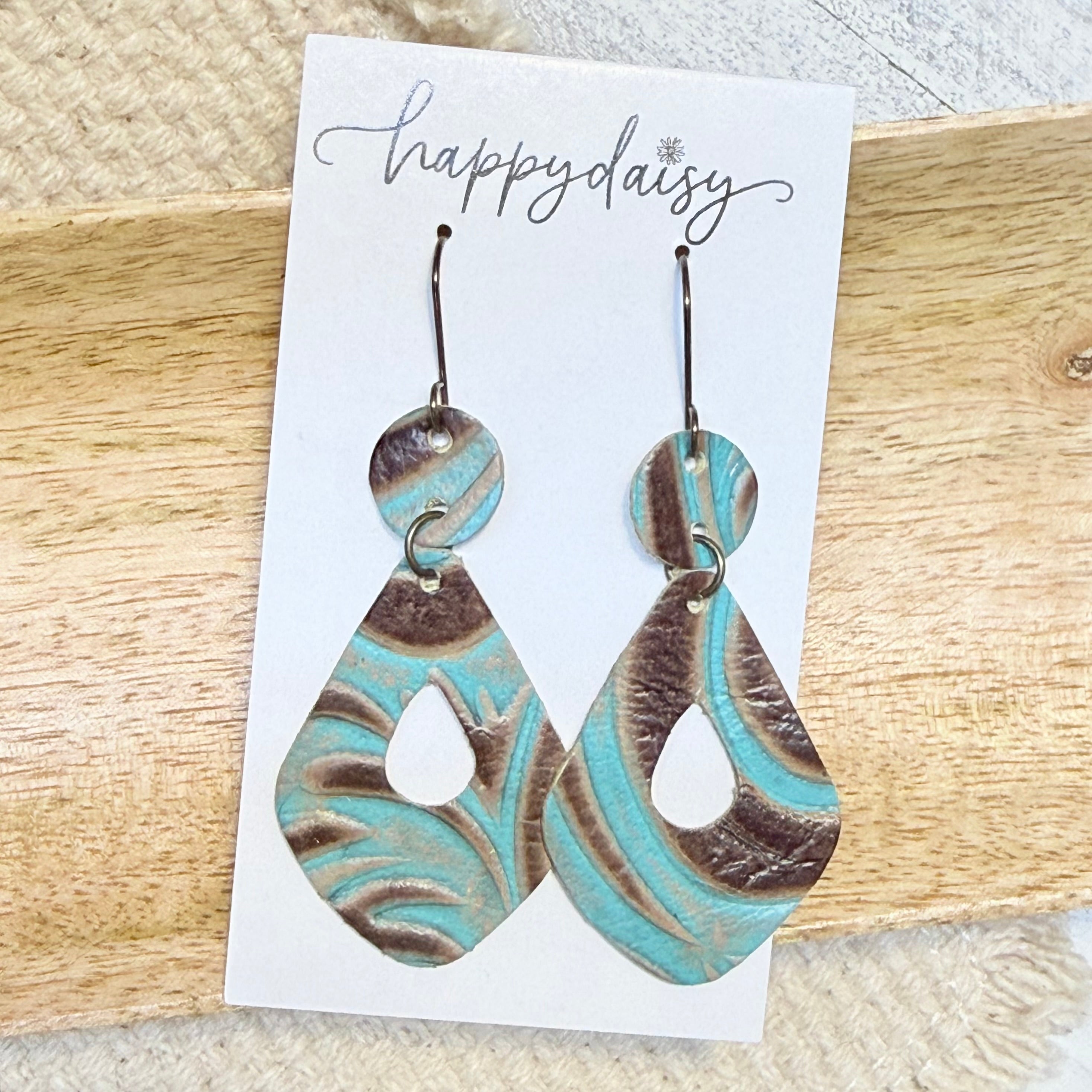 Western Embossed Turquoise Tina Leather Earrings