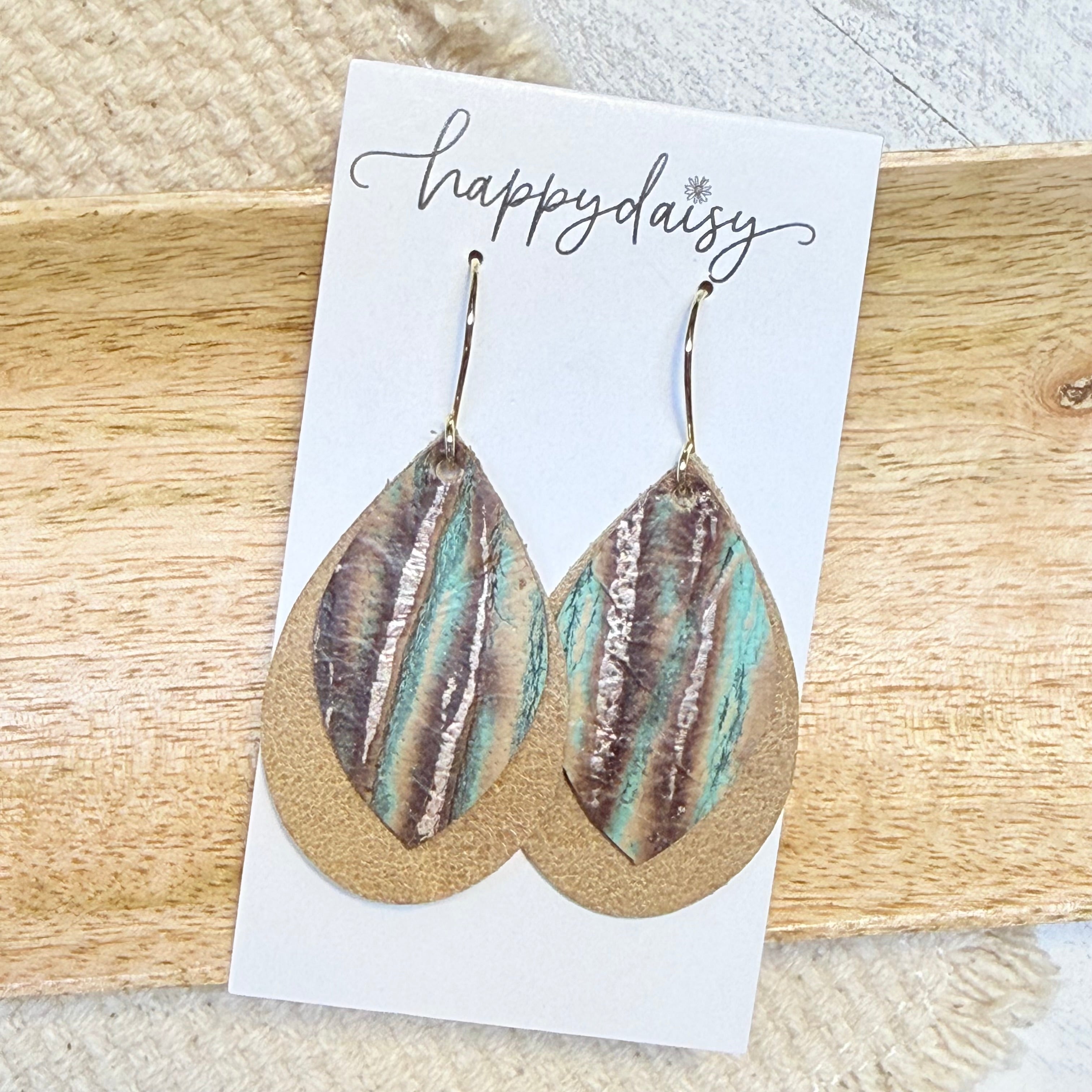 Turquoise Beachwood Layered Teardrop Earrings