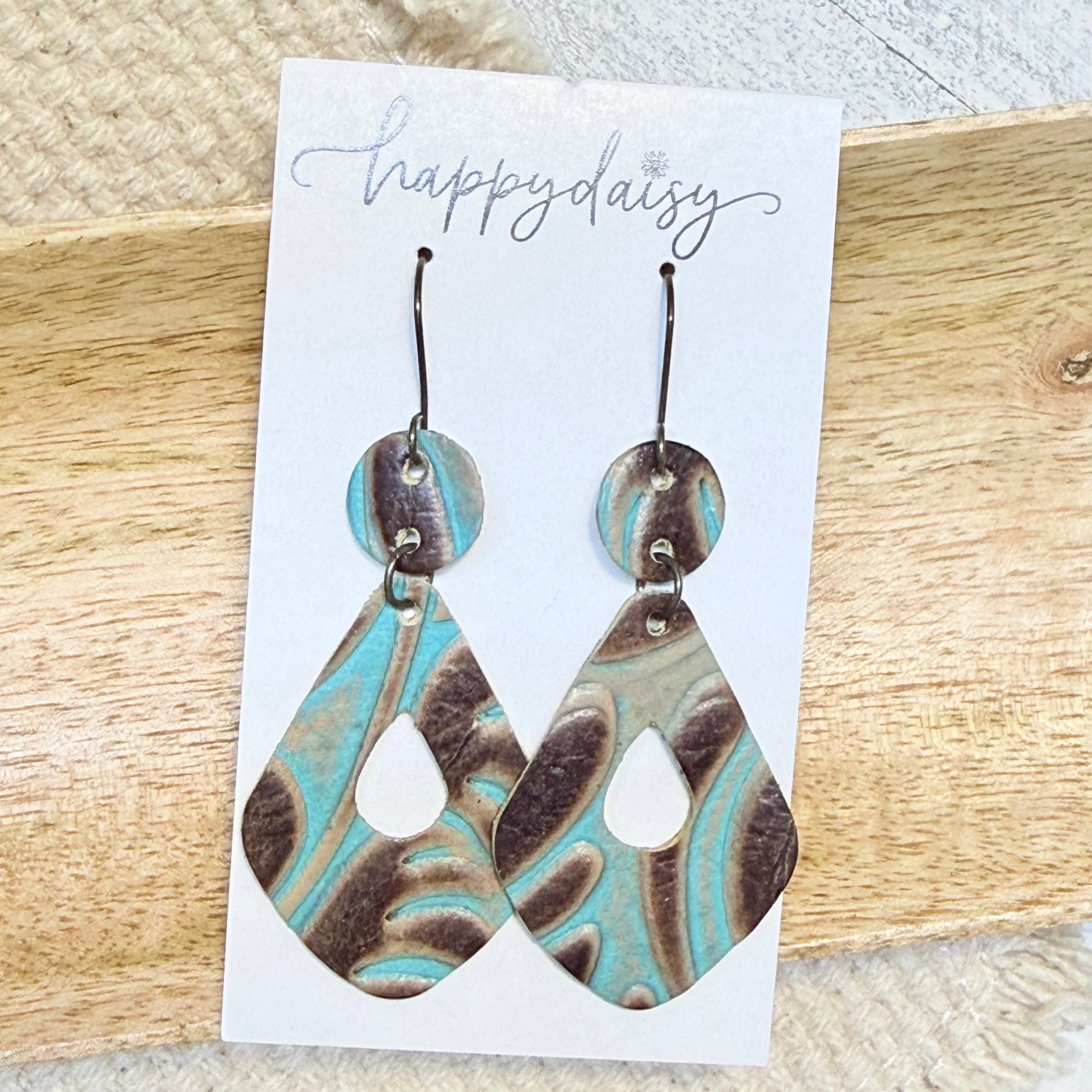 Western Embossed Turquoise Tina Leather Earrings