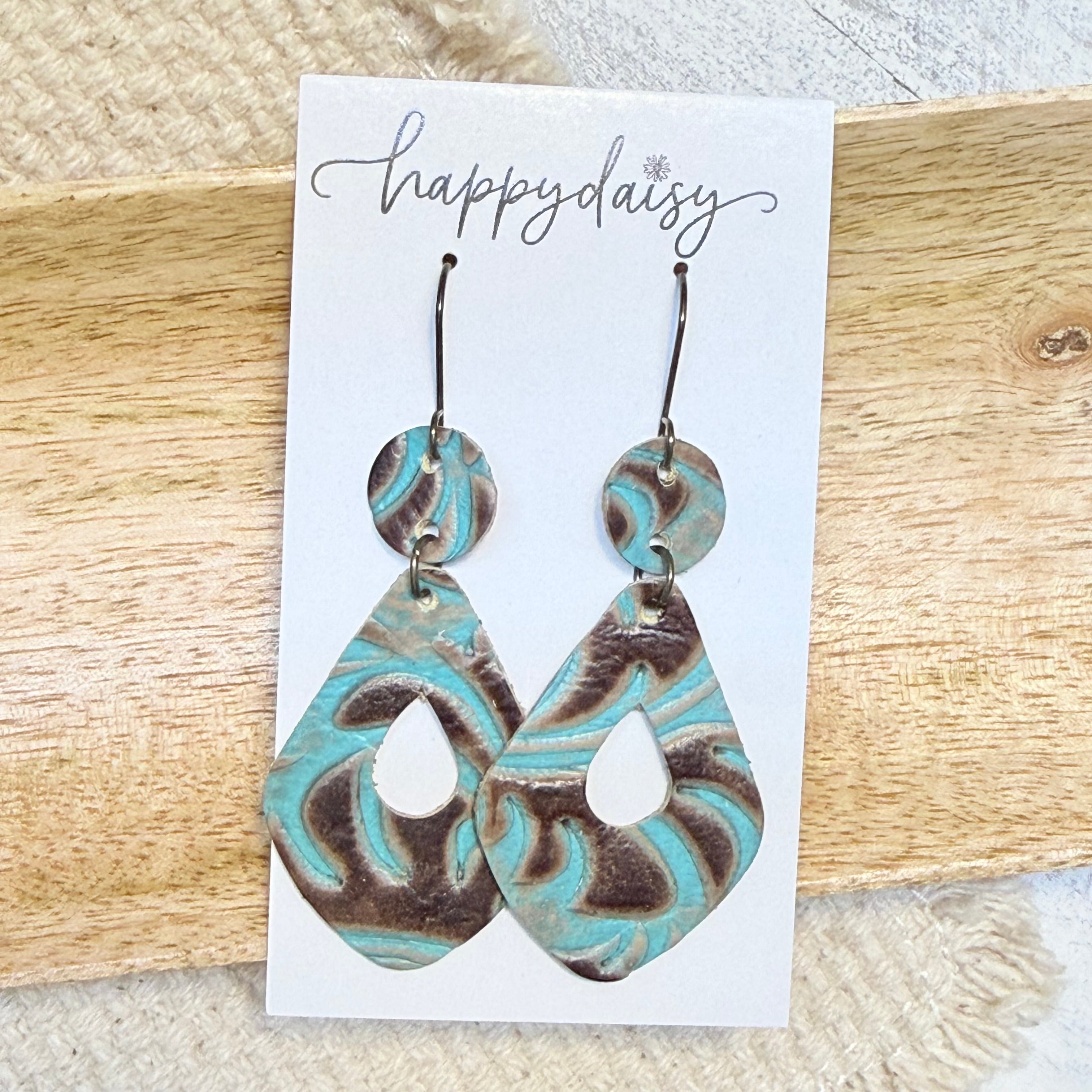 Western Embossed Turquoise Tina Leather Earrings