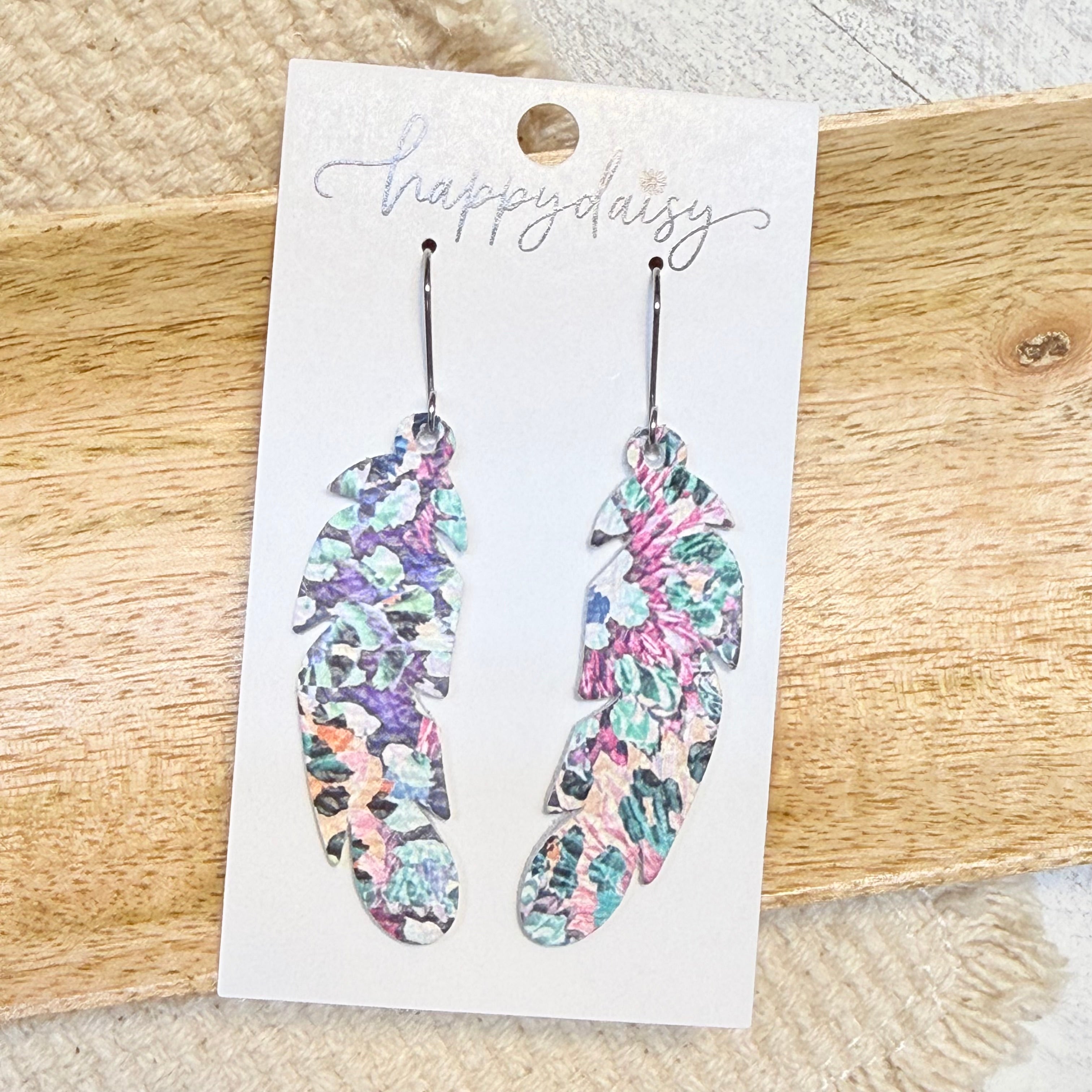 Painted Petals Raven Feather Earrings