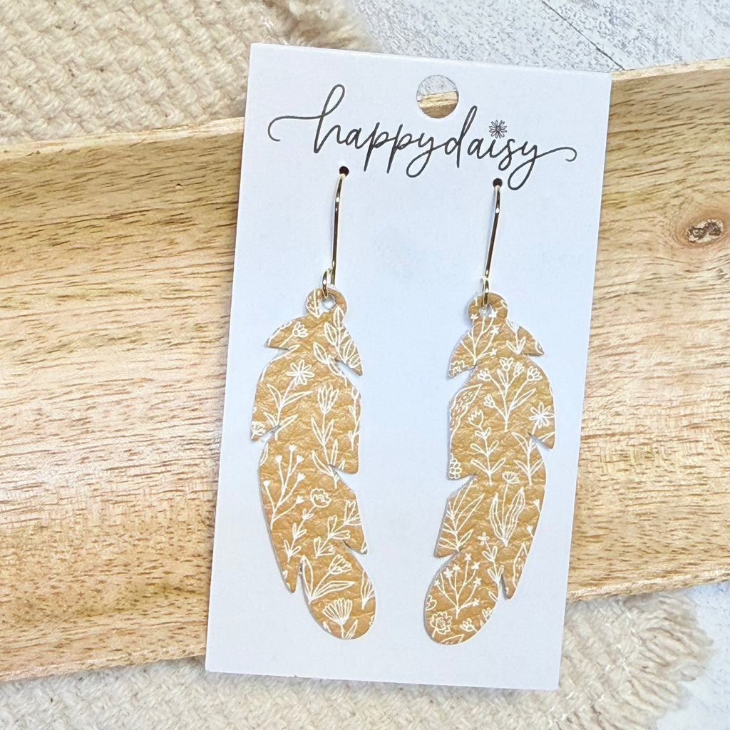 Golden Meadow Raven Feather Earrings