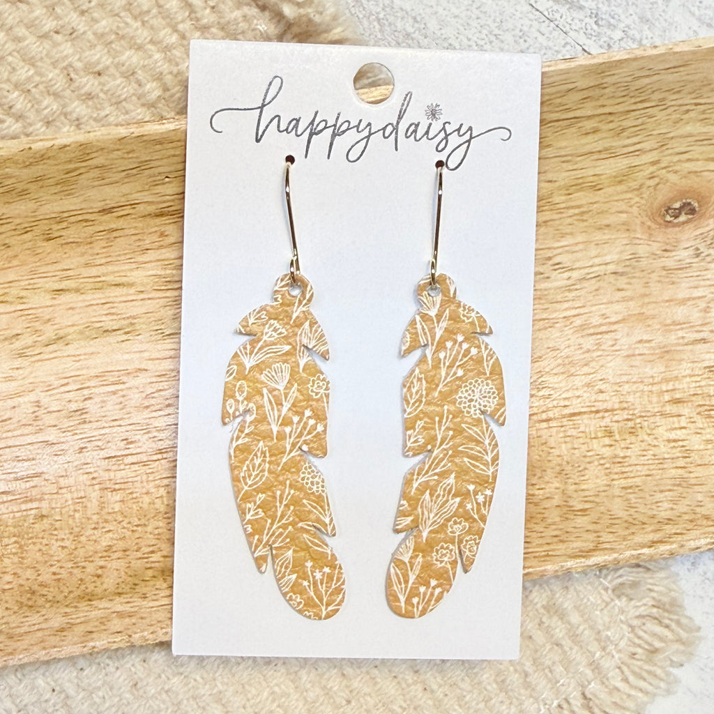 Golden Meadow Raven Feather Earrings