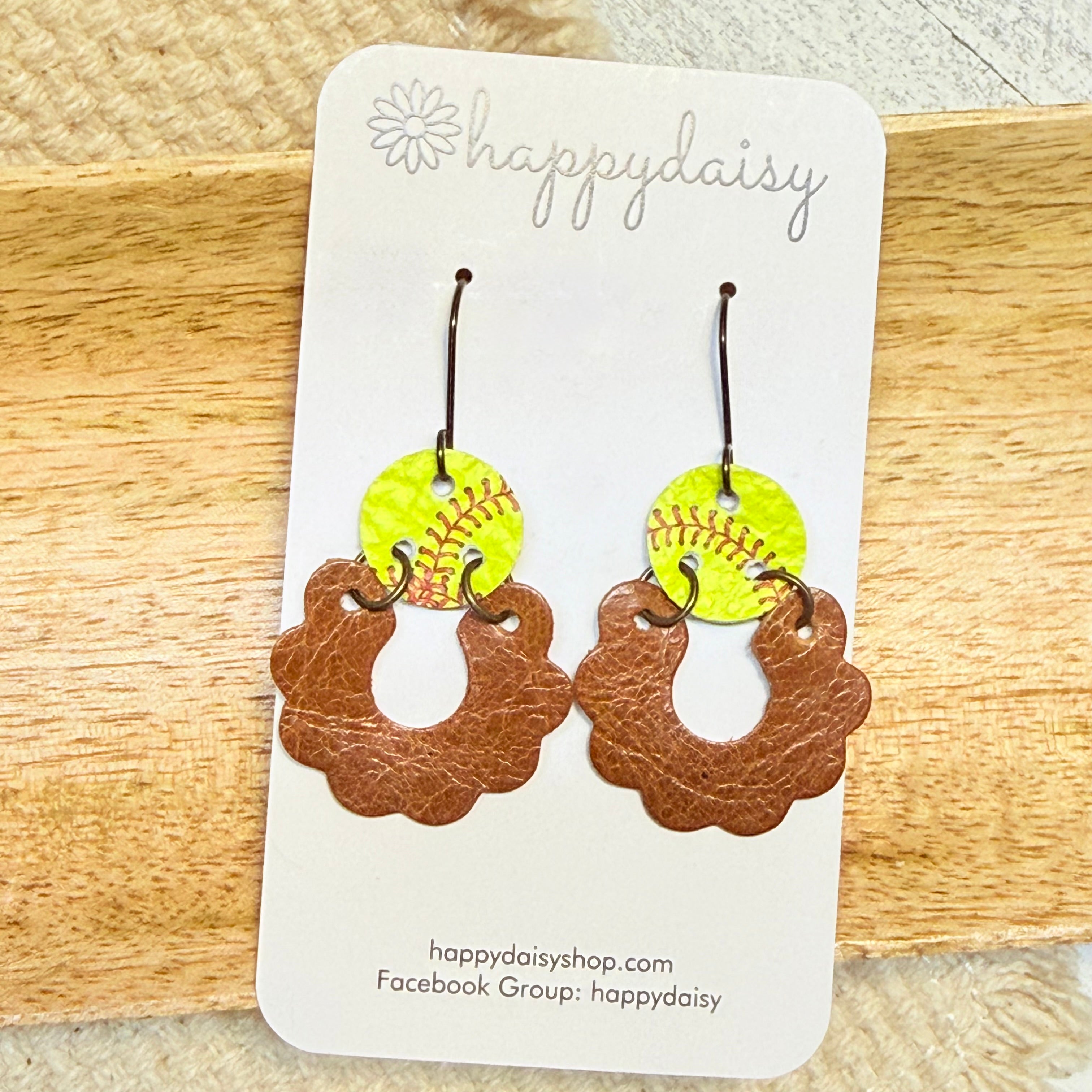 Softball Stitch Saddle Brown Olive Style Earrings