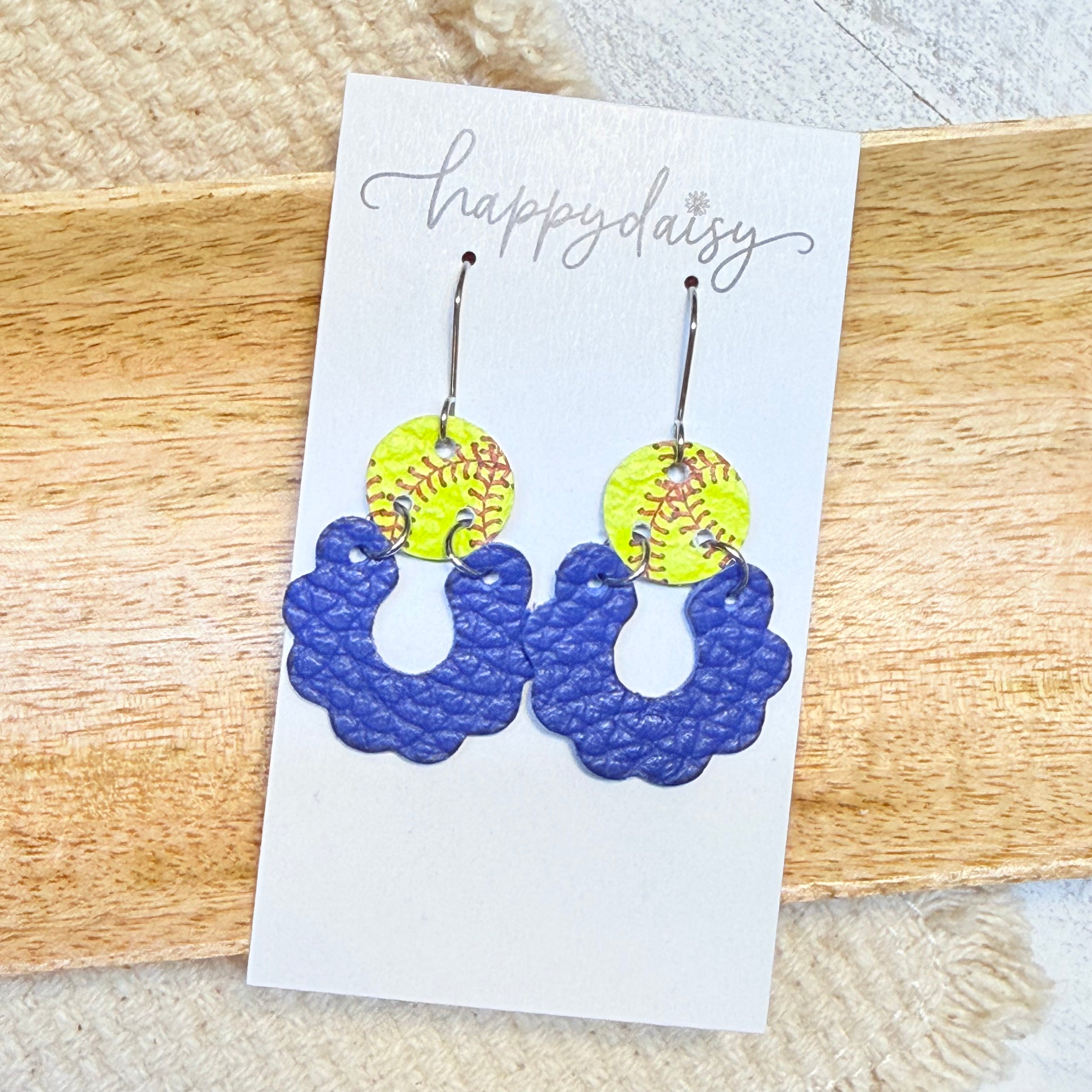 Softball Stitch Blue Olive Style Earrings