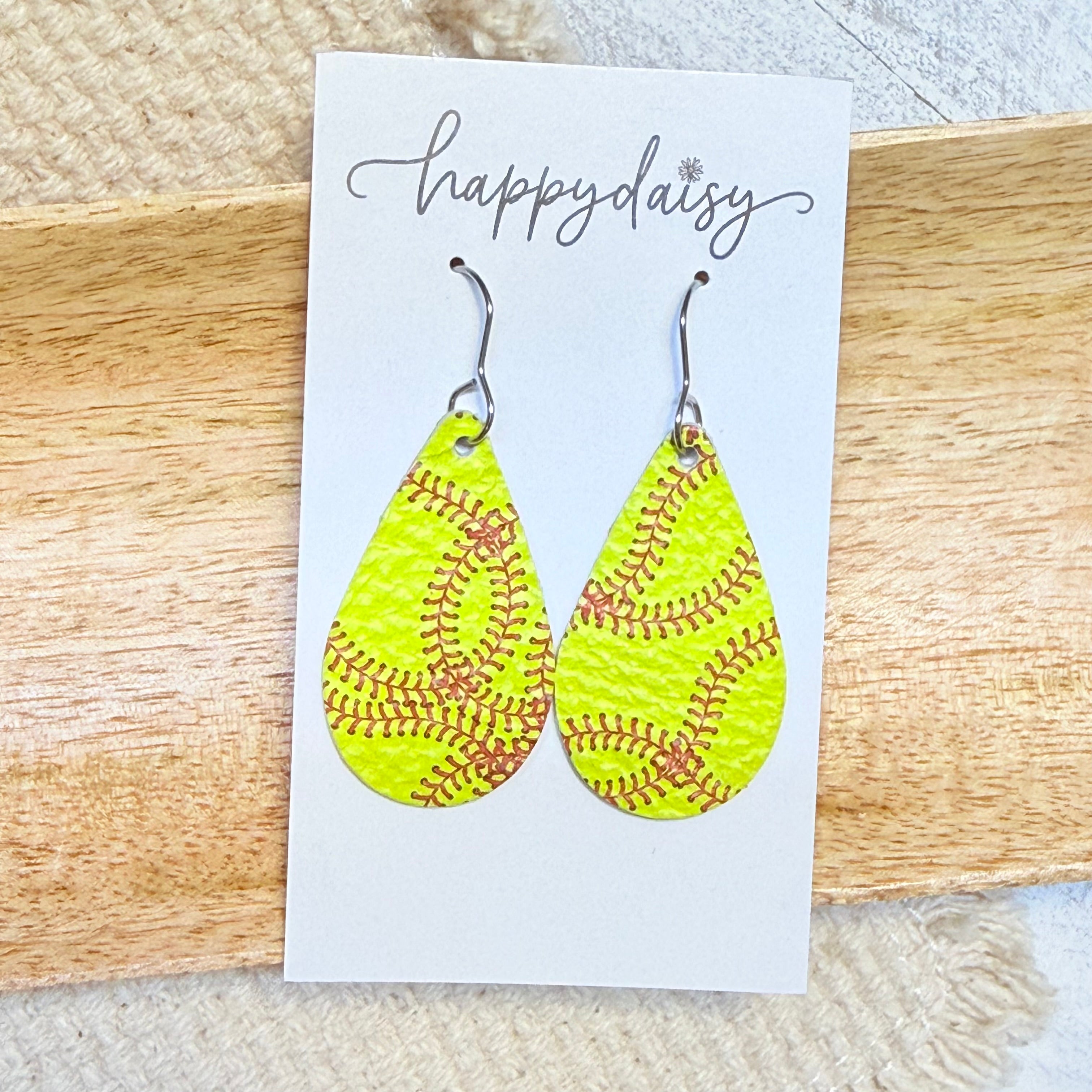 Softball Stitch Teardrop Earrings