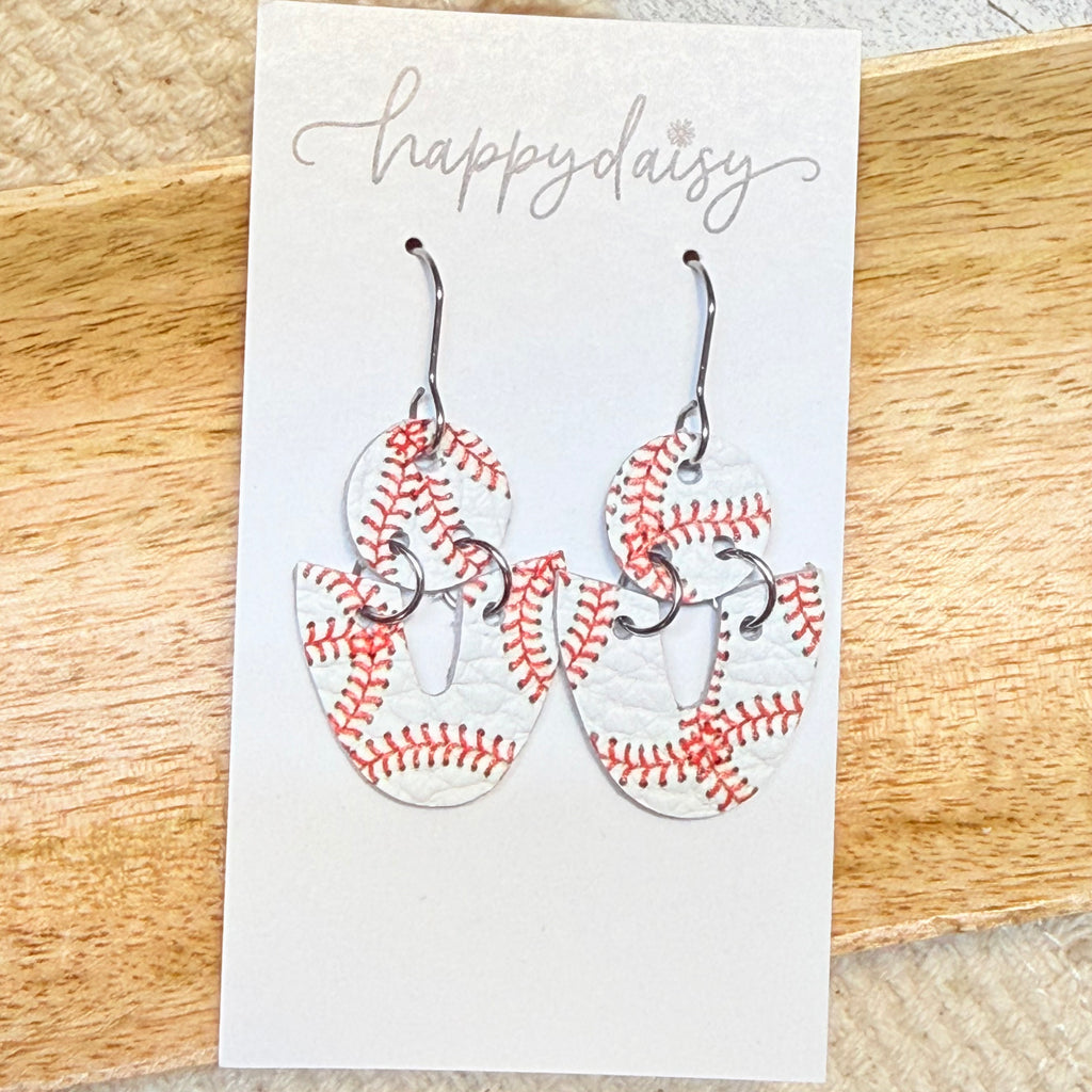 Baseball Print Eloise Leather Earrings