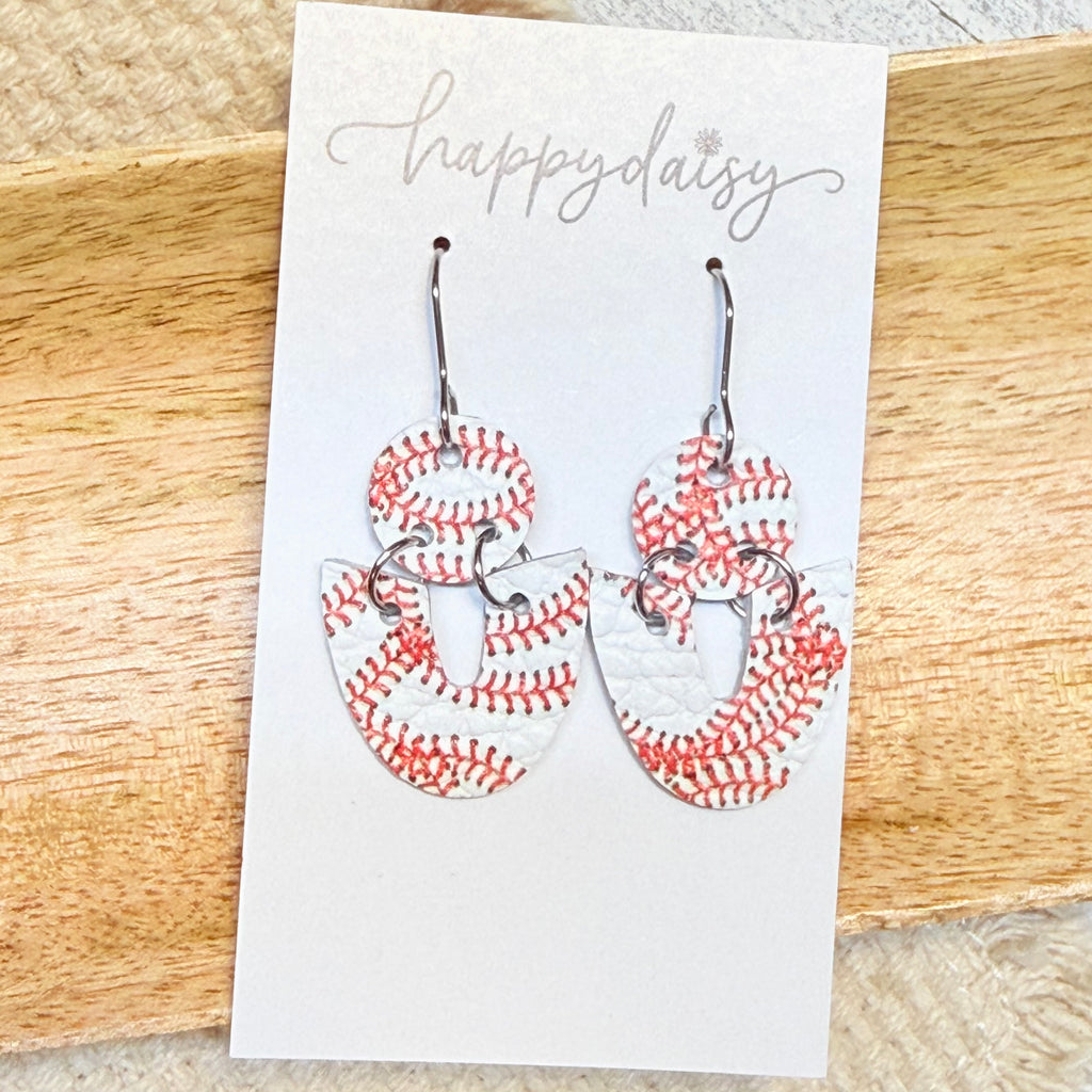 Baseball Print Eloise Leather Earrings