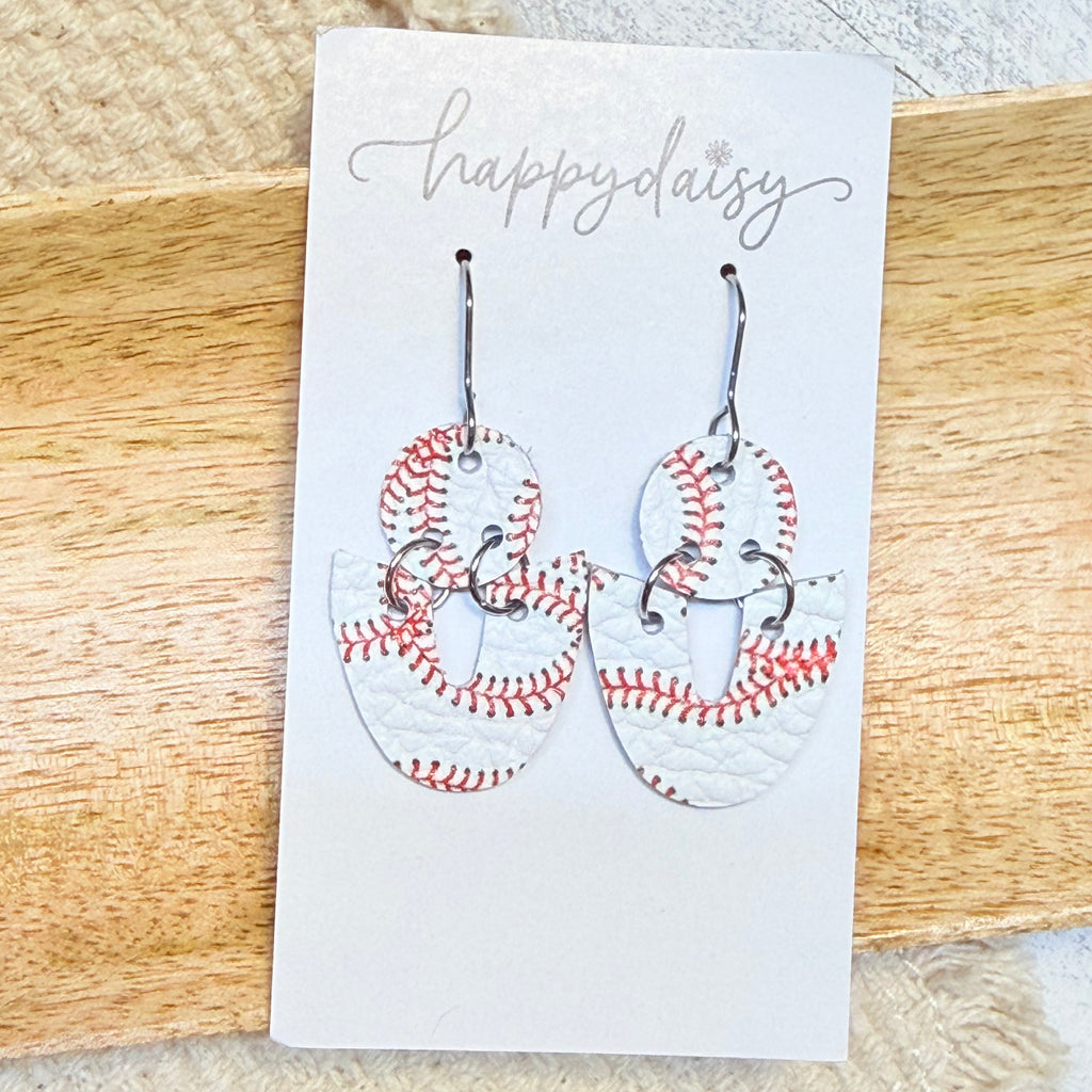 Baseball Print Eloise Leather Earrings