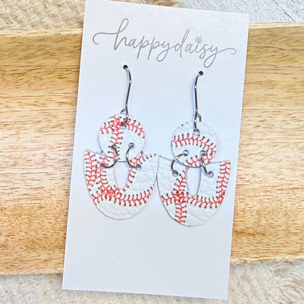 Baseball Print Eloise Leather Earrings