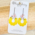 Baseball Print Yellow/Gold Olive Style Leather Earrings