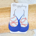 Baseball Stitch on Blue Layered Teardrop Earrings