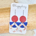 Baseball Stitch, Red, Blue Axia Leather Earrings