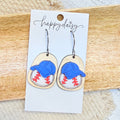 Baseball Blue Cap Wood Earrings
