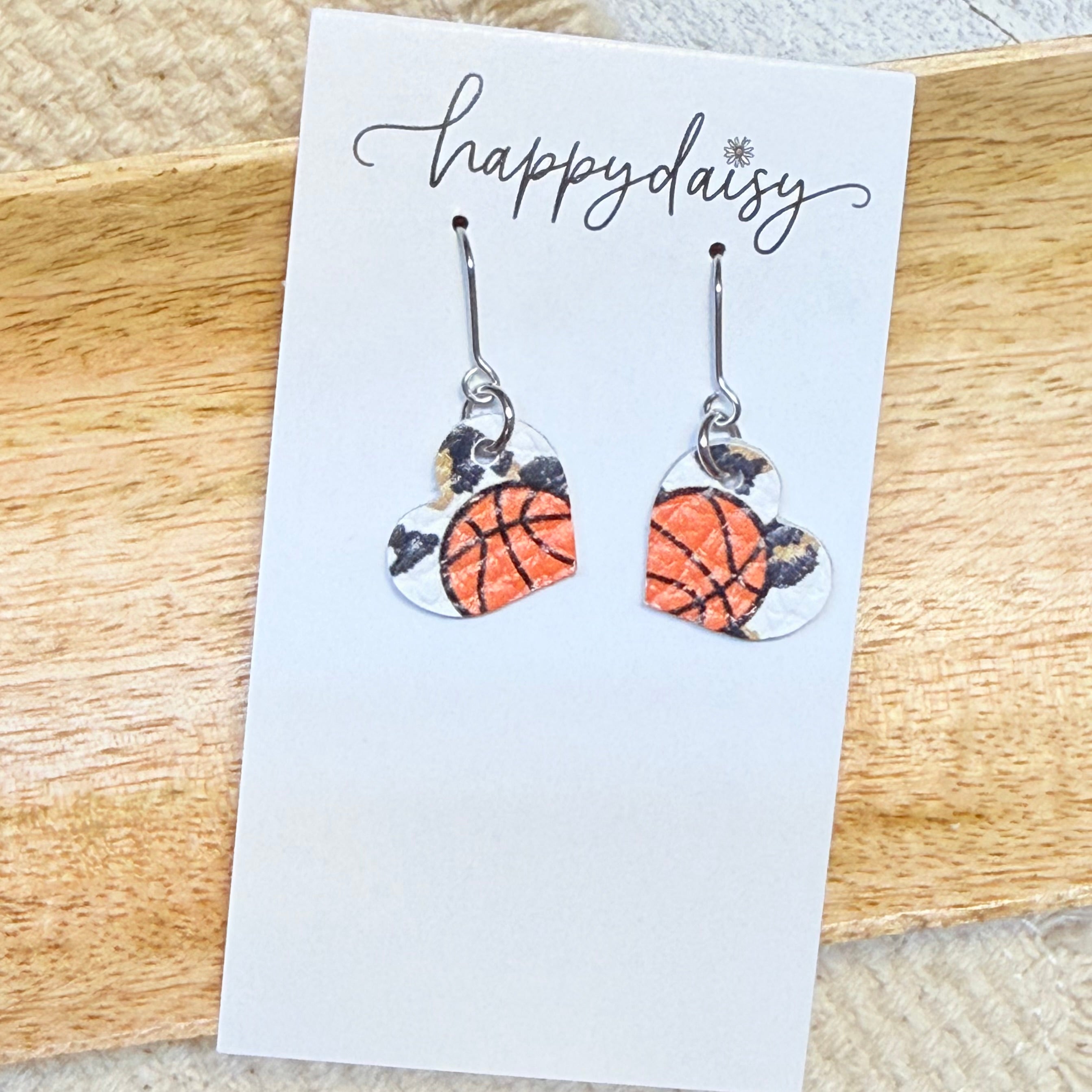 Basketball Leopard Print Mini Heart Leather Earrings