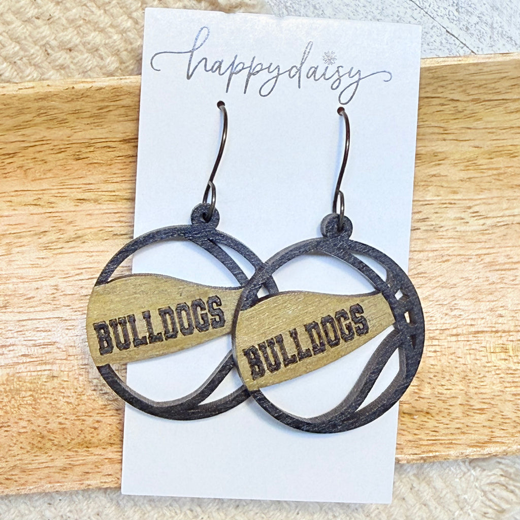 Basketball Black & Gold Bulldogs Wood Earrings