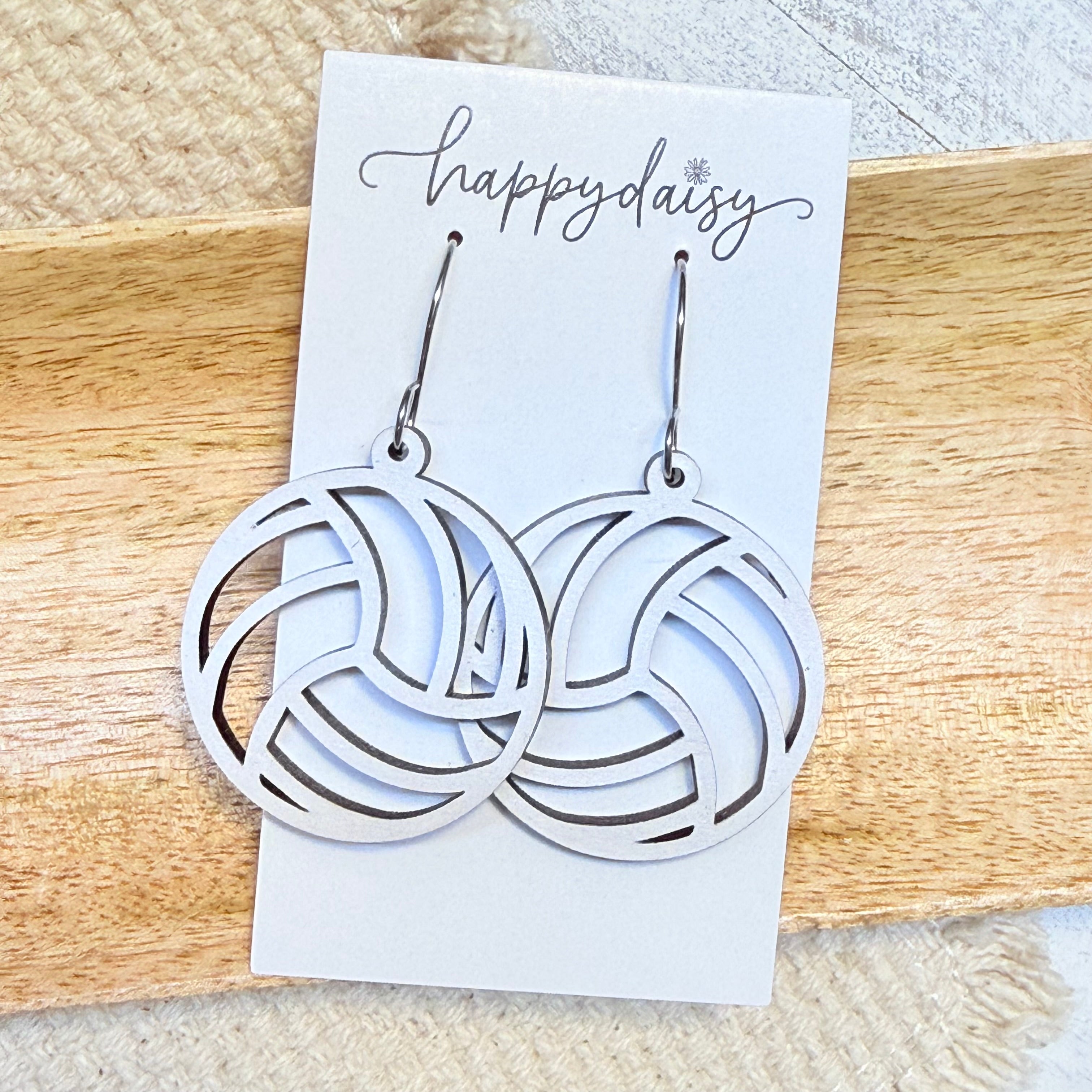 Volleyball White Wood Earrings