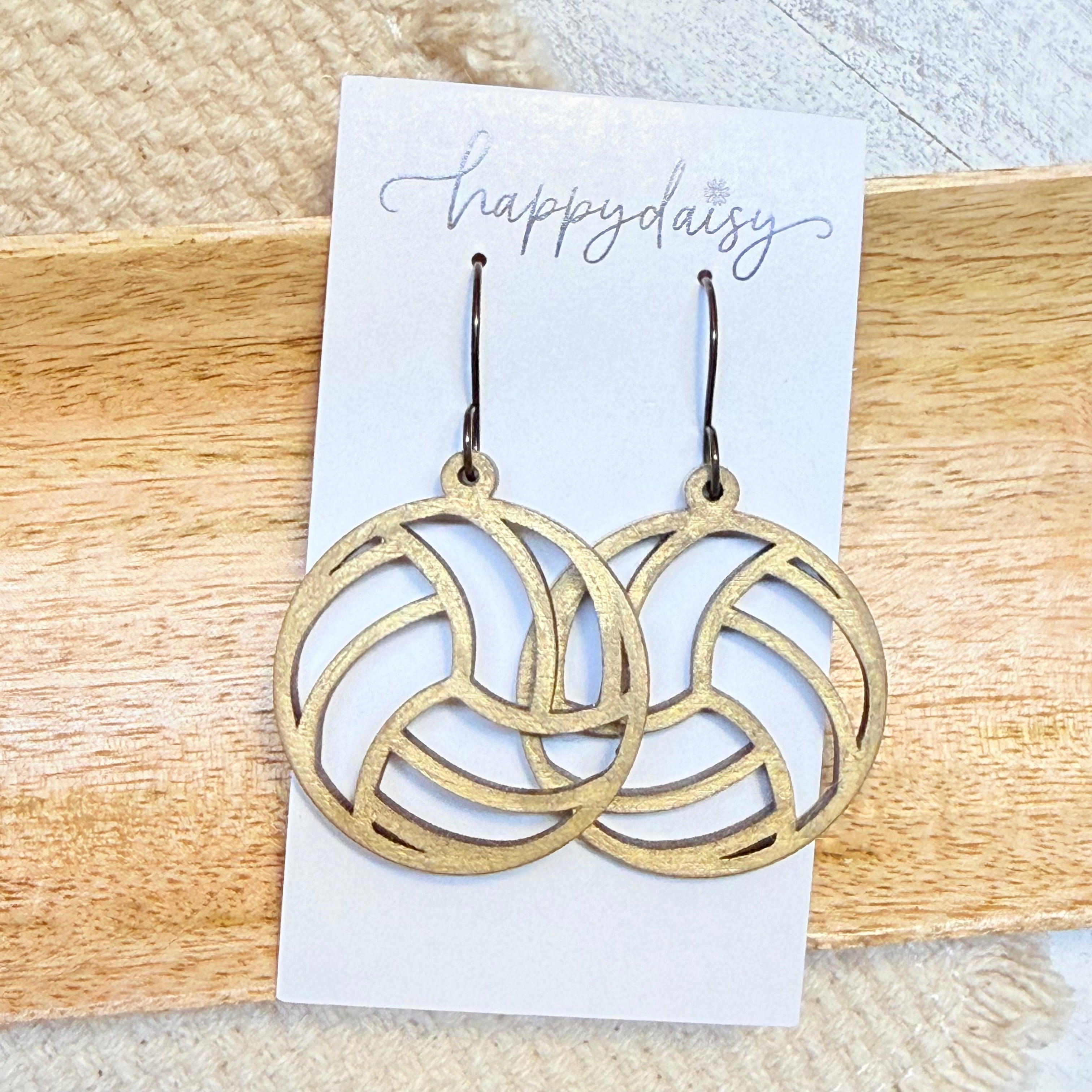 Volleyball Gold Wood Earrings