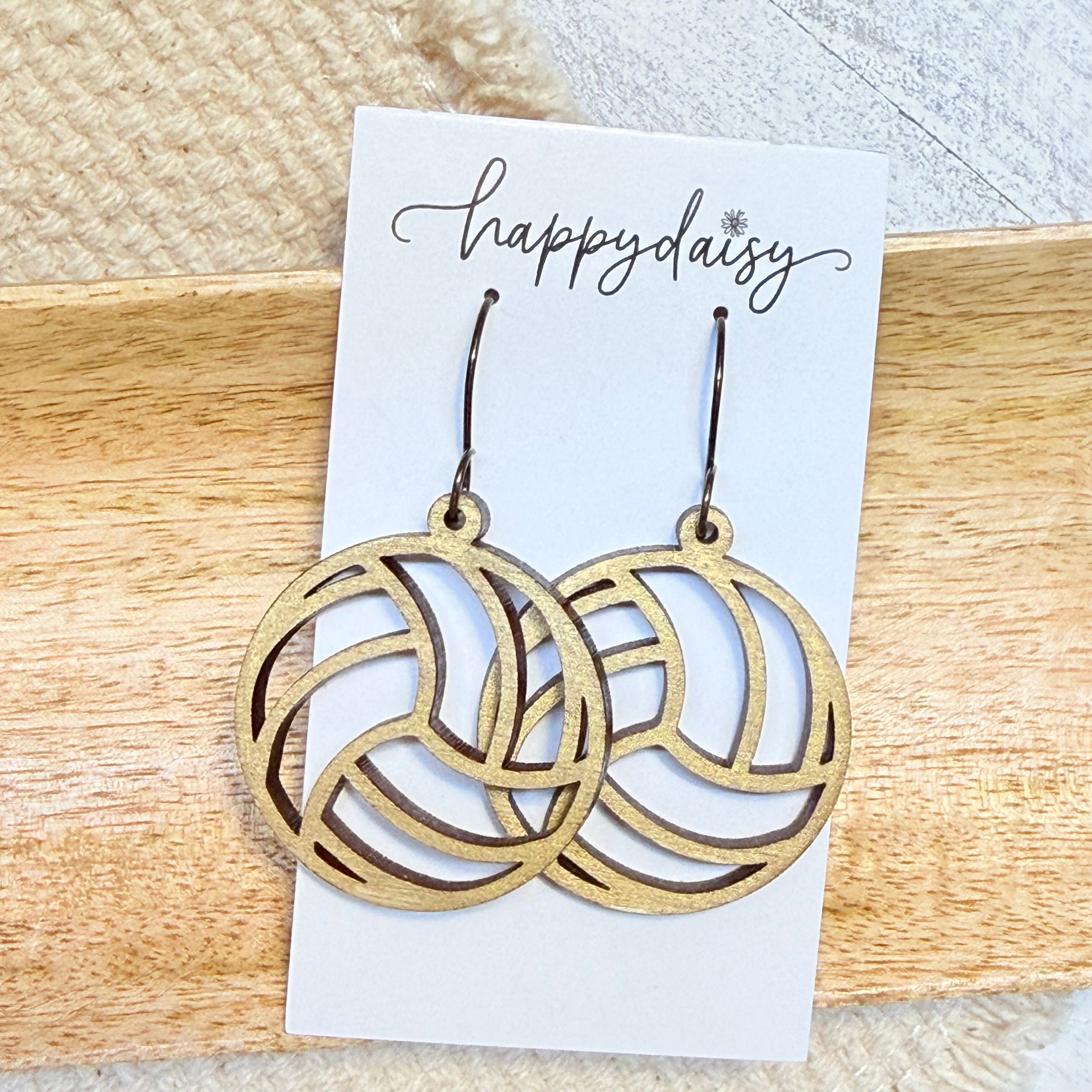 Volleyball Gold Wood Earrings