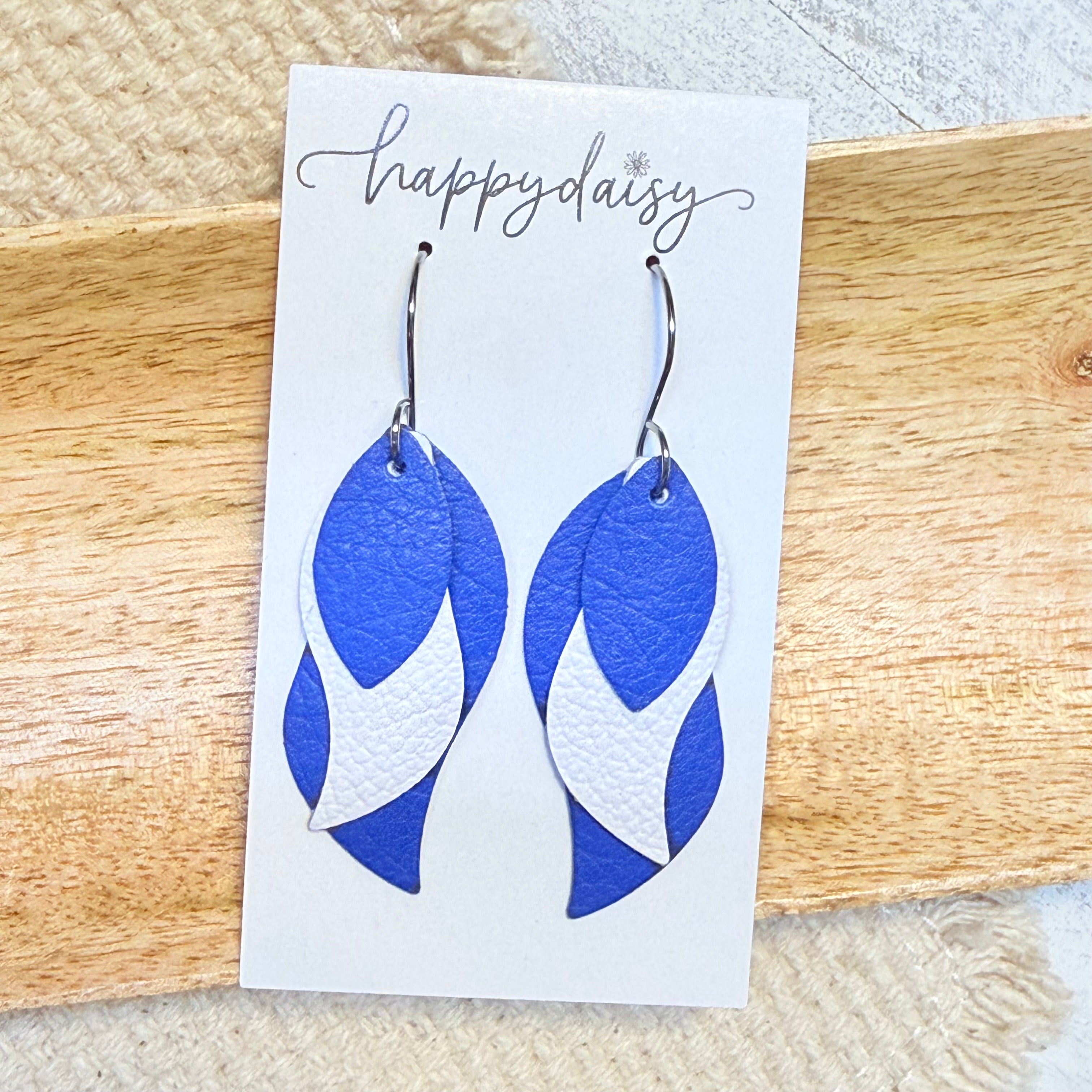 Blue & White Lyric Leather Earrings