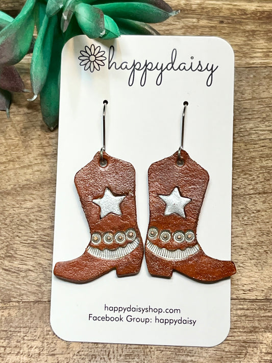 Western Cowboy Cowgirl Boots Leather Earrings