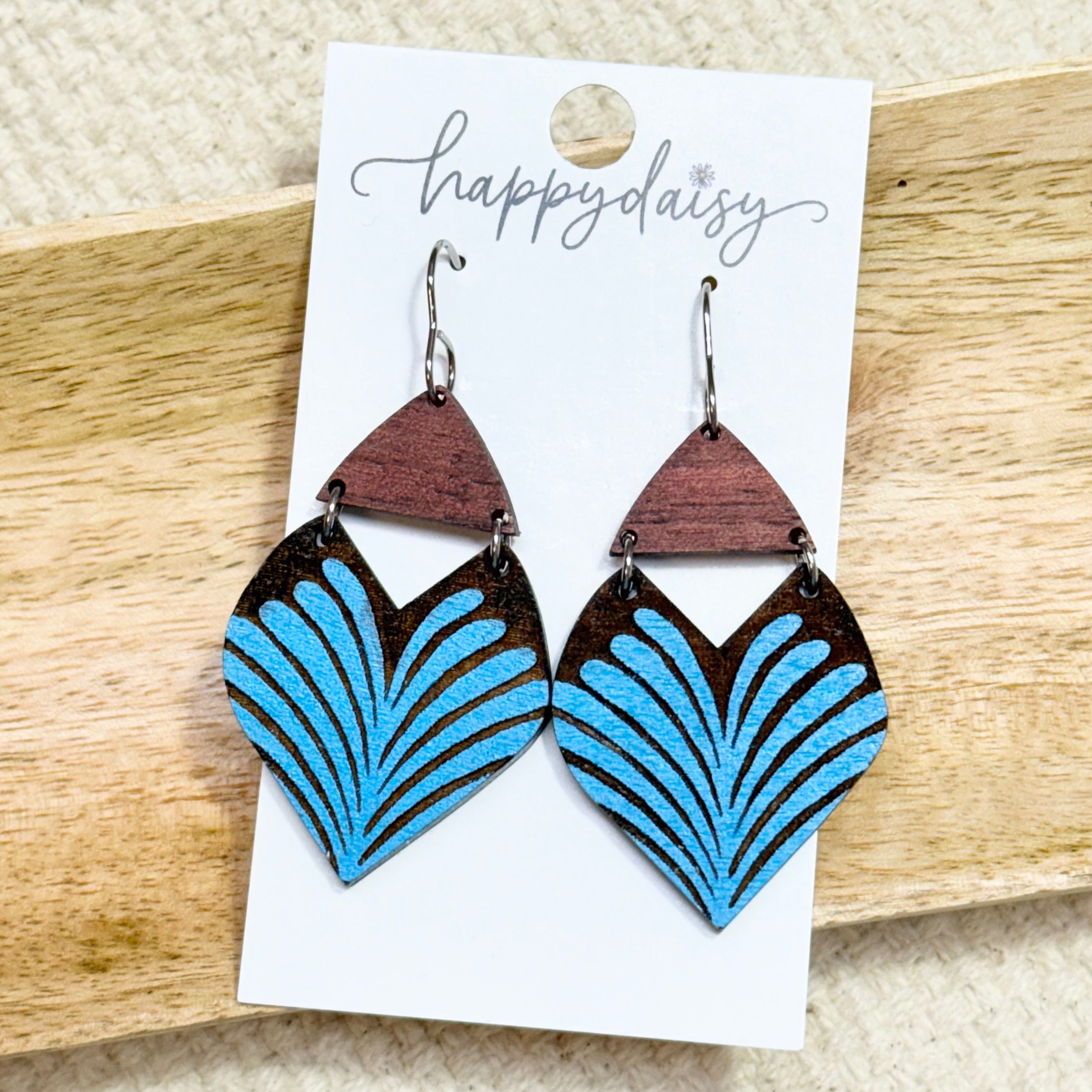 Turquoise & Brown Wood Earrings