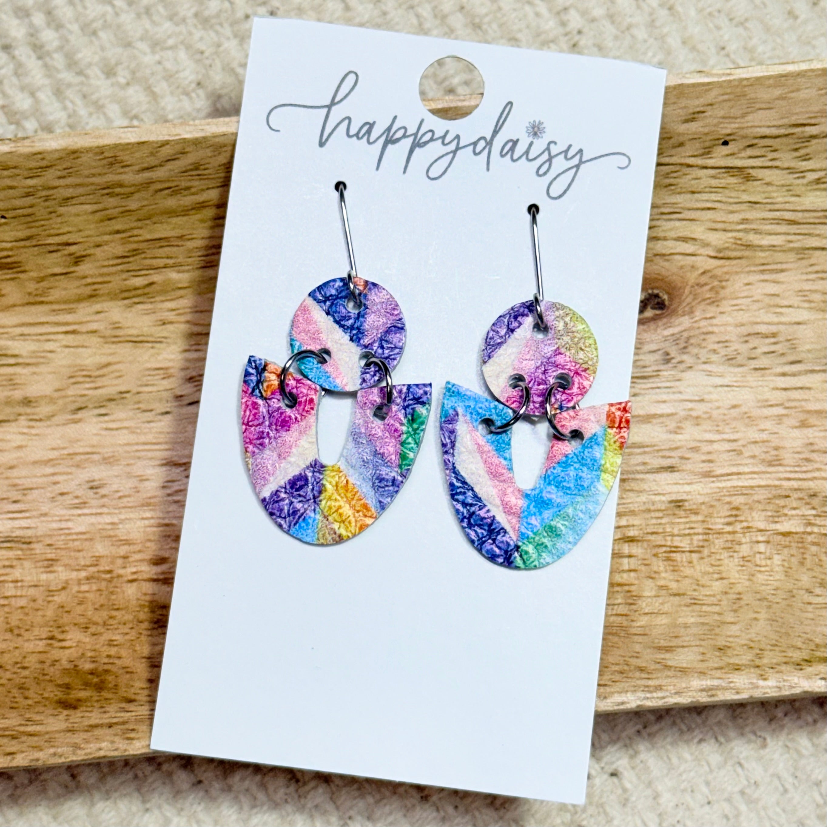 Painted Patchwork Leather Eloise Earrings