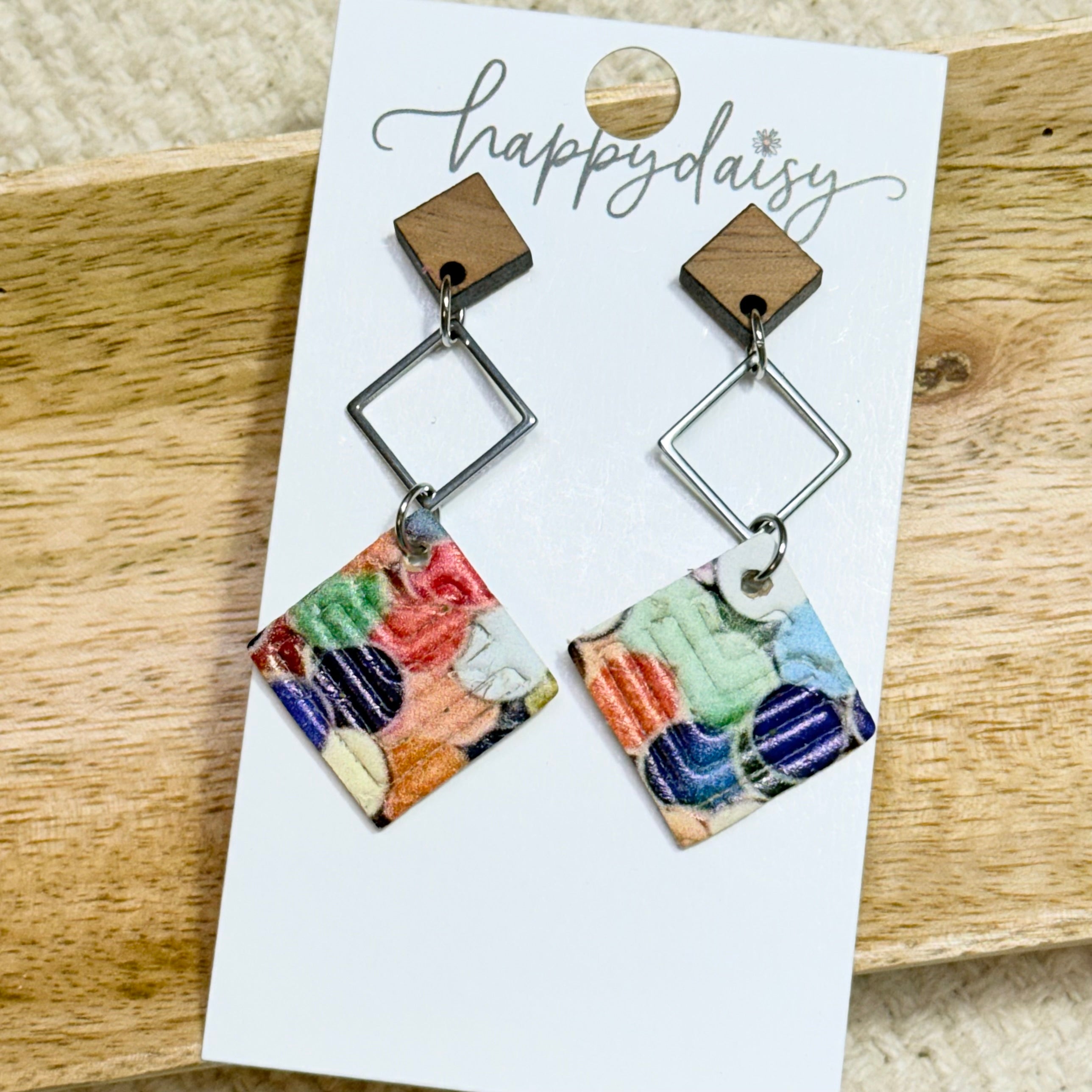Kaleidoscope Cork on Leather Jimmie Earrings