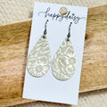 Gold on Cream Floral Embossed Leather Teardrop Earrings