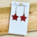 Red Mini Star Glitter on Leather Earrings