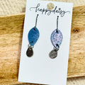 Blue Silver Dazzle Leather Earrings