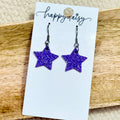 Purple Mini Star Glitter on Leather Earrings