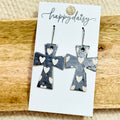 Black & White Cork on Leather Cross Earrings