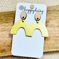 Summer Yellow & White Print Cork on Leather Arwen Arch Earrings