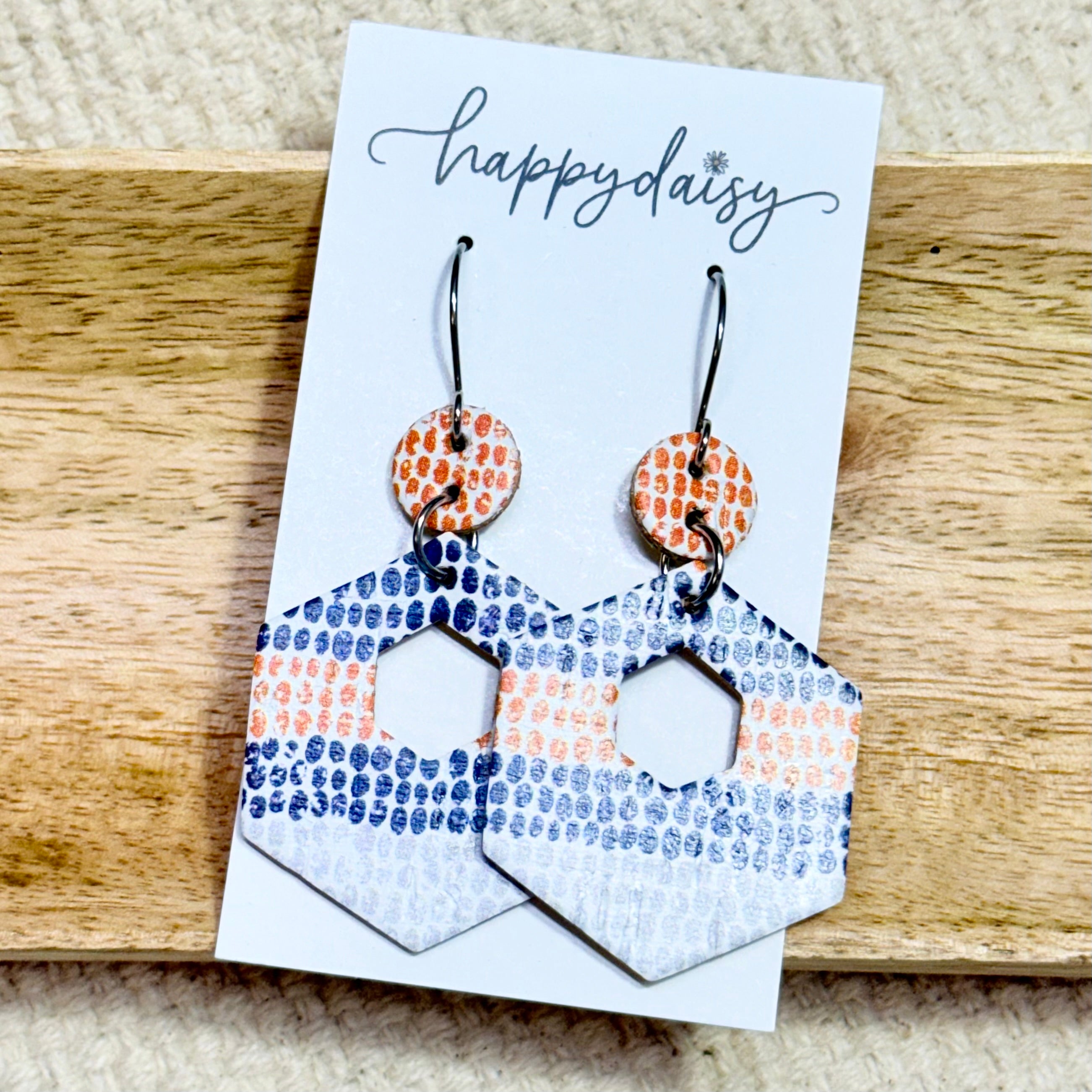 Coral & Tide Navy Cork on Leather Hexy Earrings