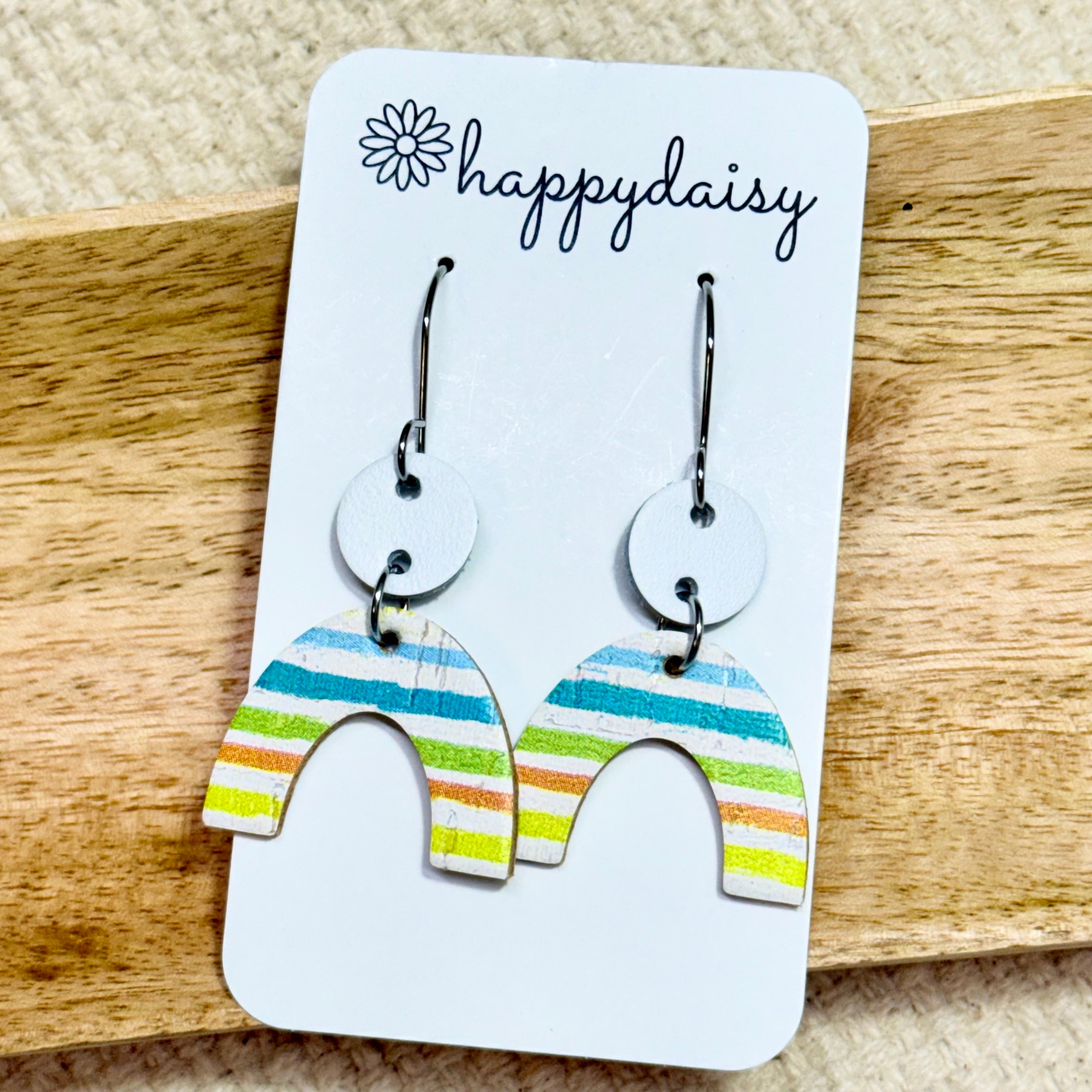 Summer Stripes Cork on Leather Arwen Arch Earrings