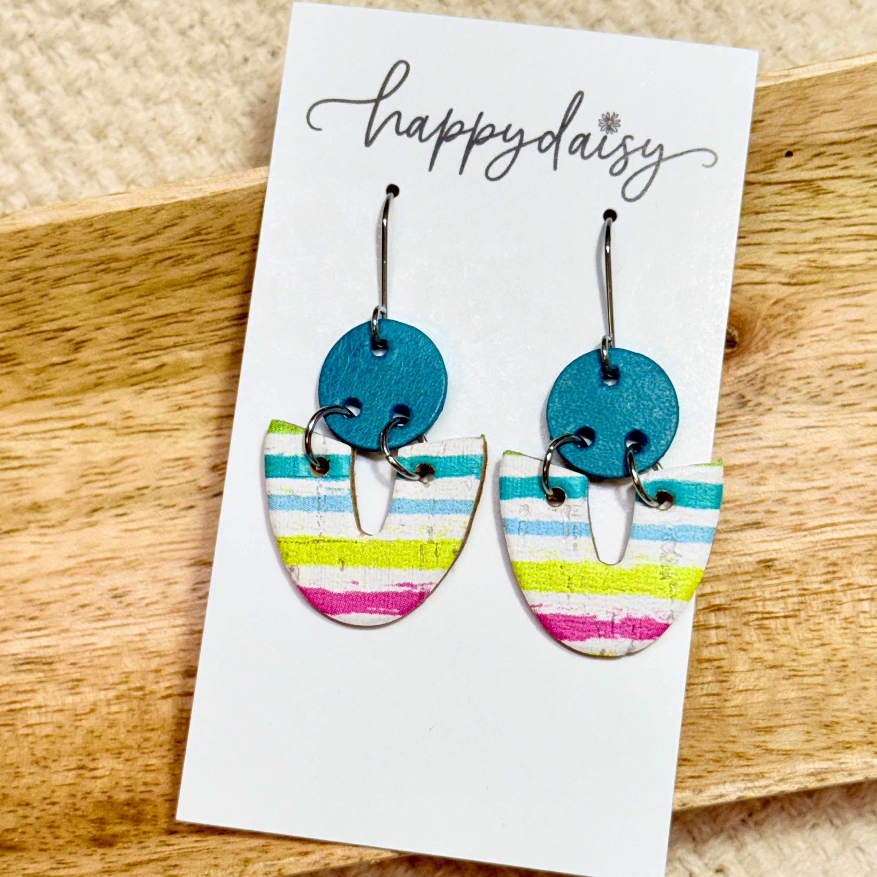 Summer Stripes Cork on Leather Eloise Earrings