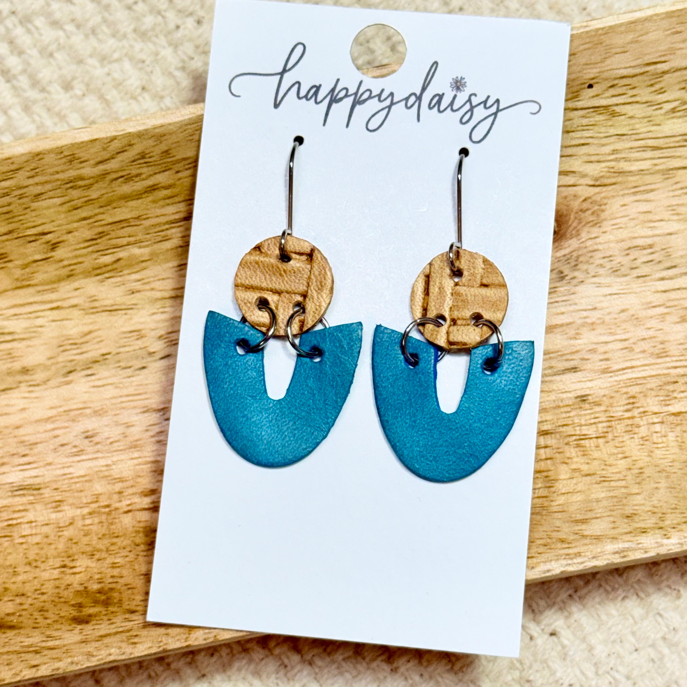 Teal Blue Leather Eloise Earrings