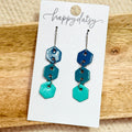 Teal Ombre Stacked Mini Hex Leather Earrings