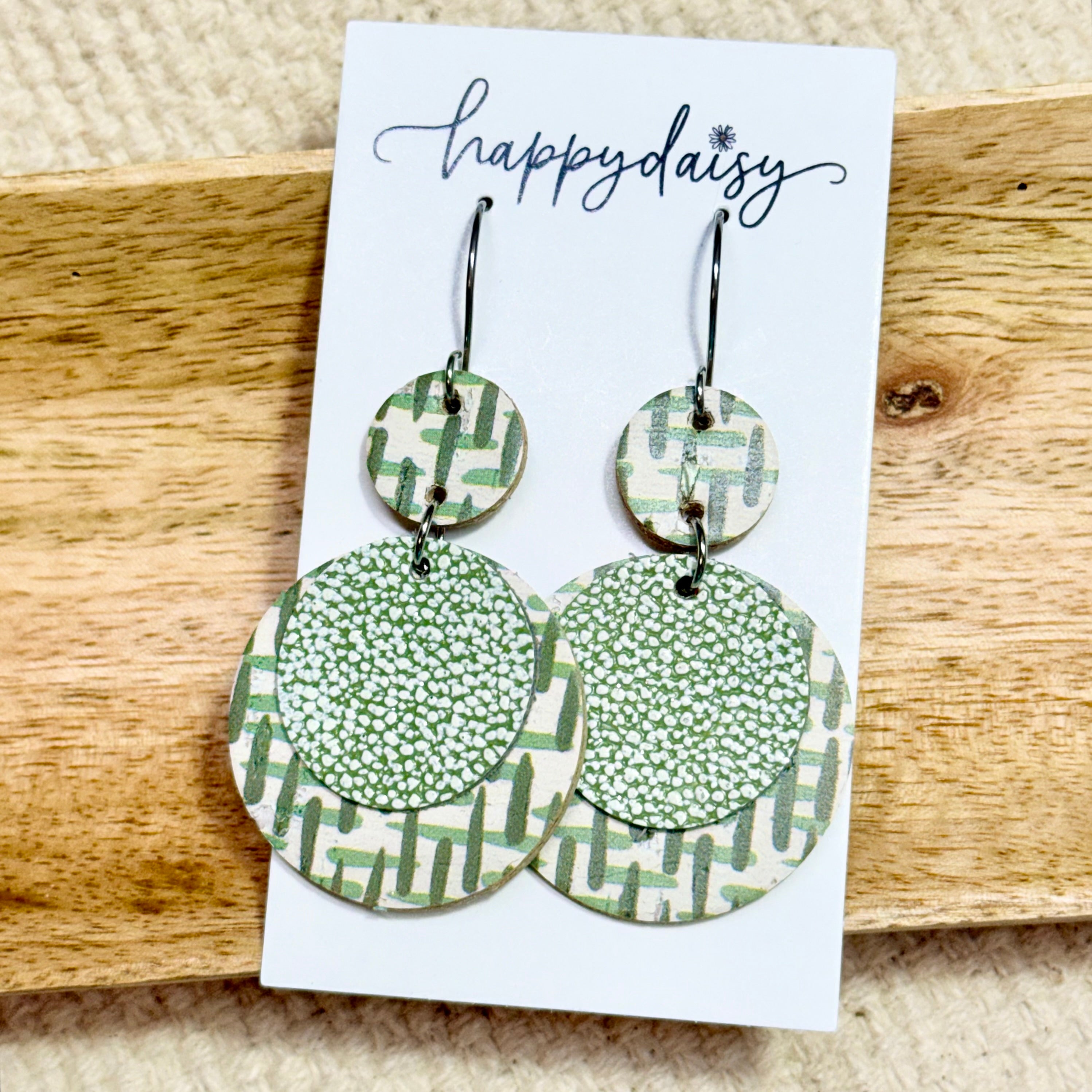 Sage Green Halo Leather Earrings